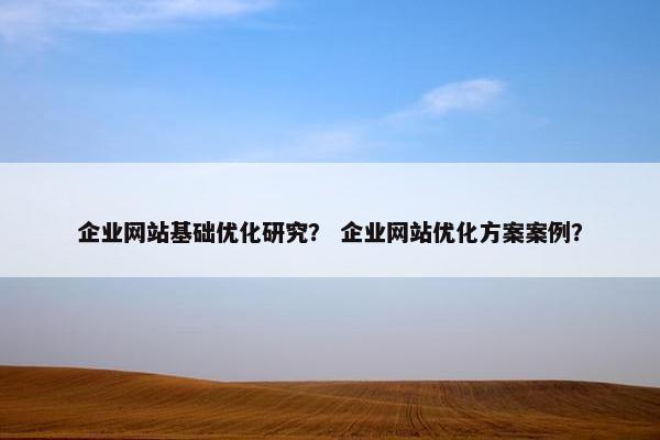 企业网站基础优化研究？ 企业网站优化方案案例？