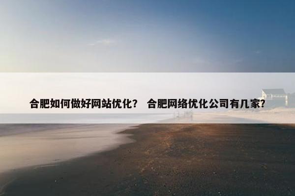 合肥如何做好网站优化？ 合肥网络优化公司有几家？
