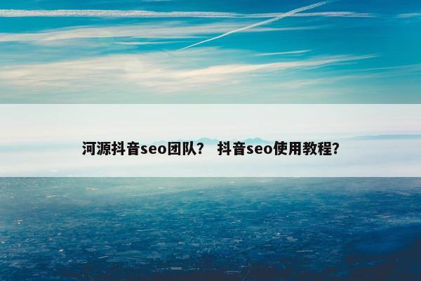 河源抖音seo团队？ 抖音seo使用教程？